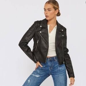 BAGATELLE VEGAN LEATHER BLACK MOTO PLEATHER ZIPPERED JACKET XS
